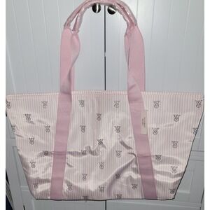 Victoria's Secret Pink Stripe Tote Bag Rhinestone Leopard Print